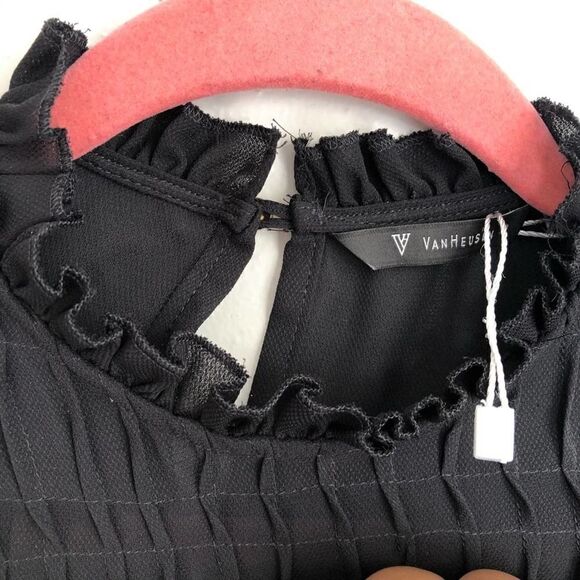 2/$20 Van Heusen Vintage High Neck Semi Sheer Smocked Blouse Size S - Picture 9 of 14